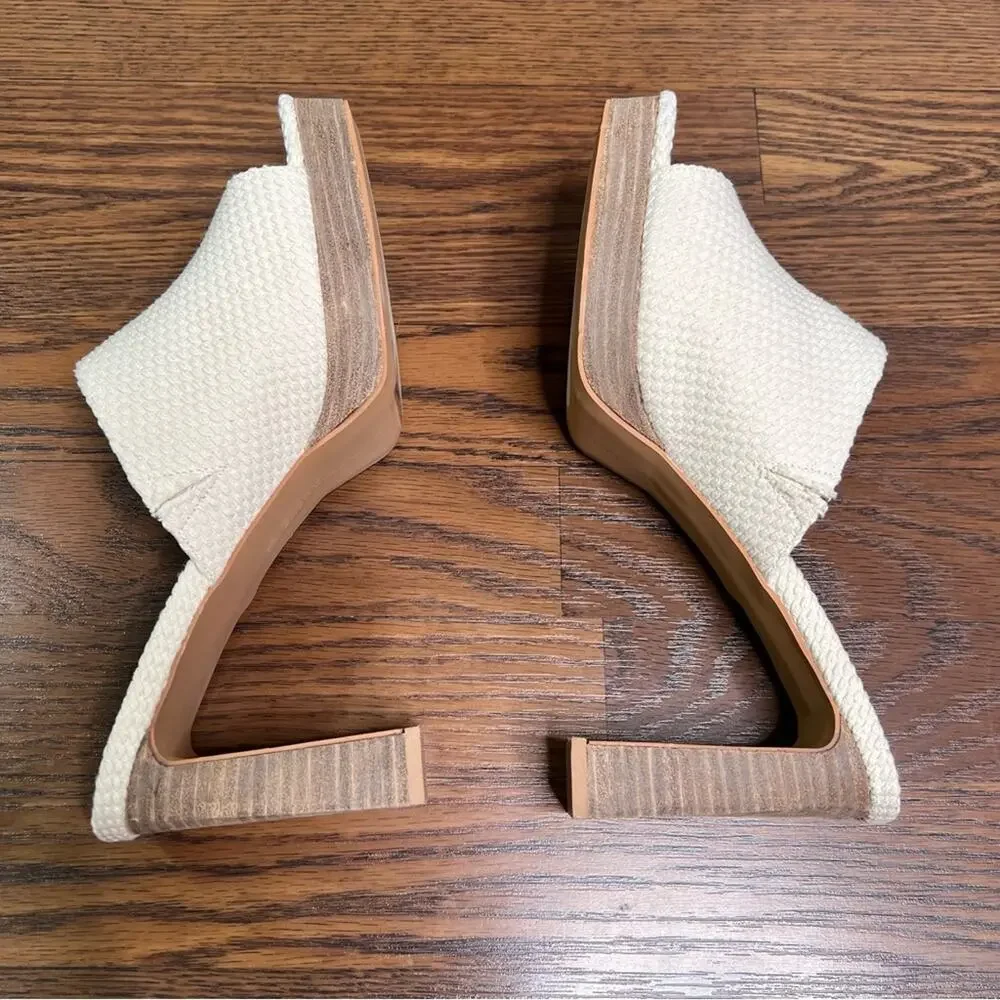 Gabrielle Union Imana 2 platform sandals in beige woven upper, open-toe size 11